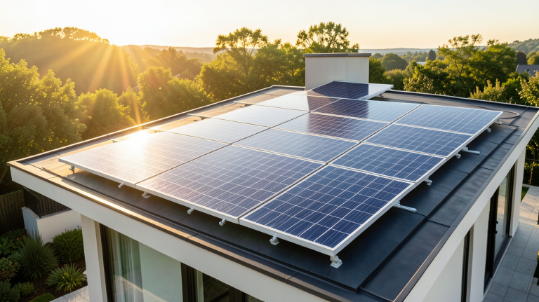 chauffage solaire d appoint maison installé sur la toiture d'une habitation moderne sous un soleil radieux