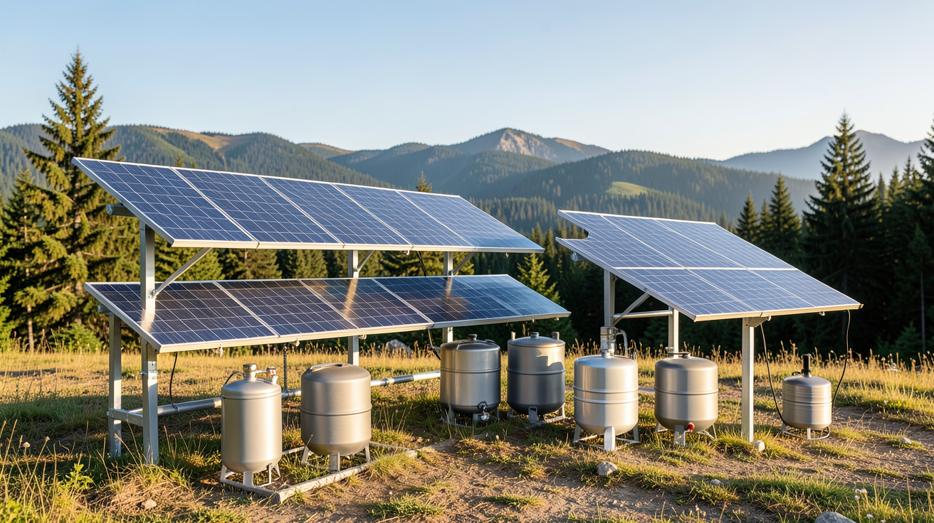 chauffage solaire d'appoint camping différents types disposés en extérieur