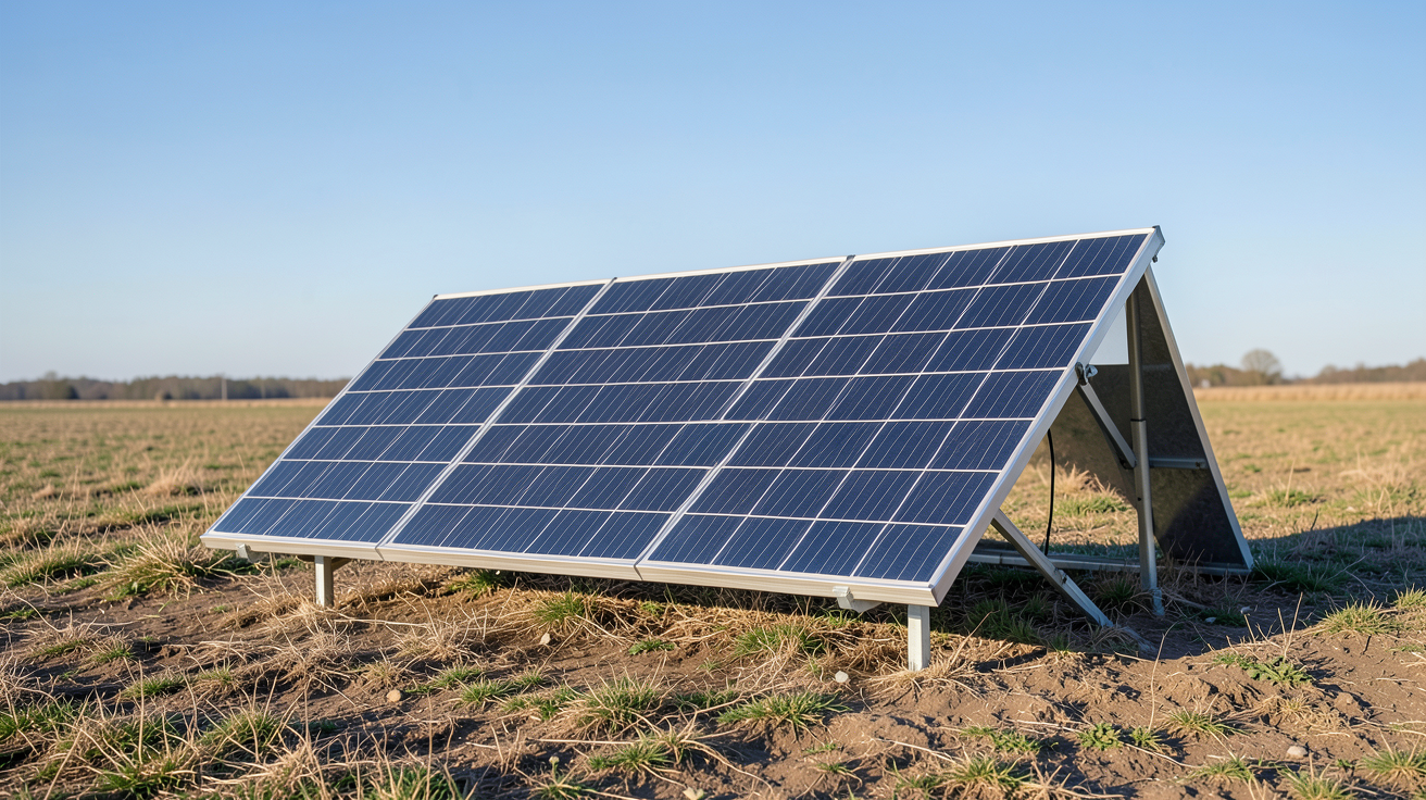 chauffage solaire d'appoint pour camping installé sur un terrain avec ciel bleu clair
