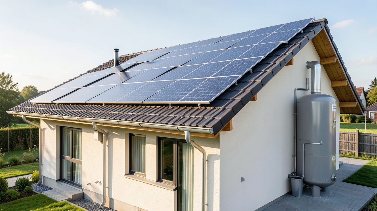 chauffage solaire pour maison avec panneaux photovoltaïques sur le toit
