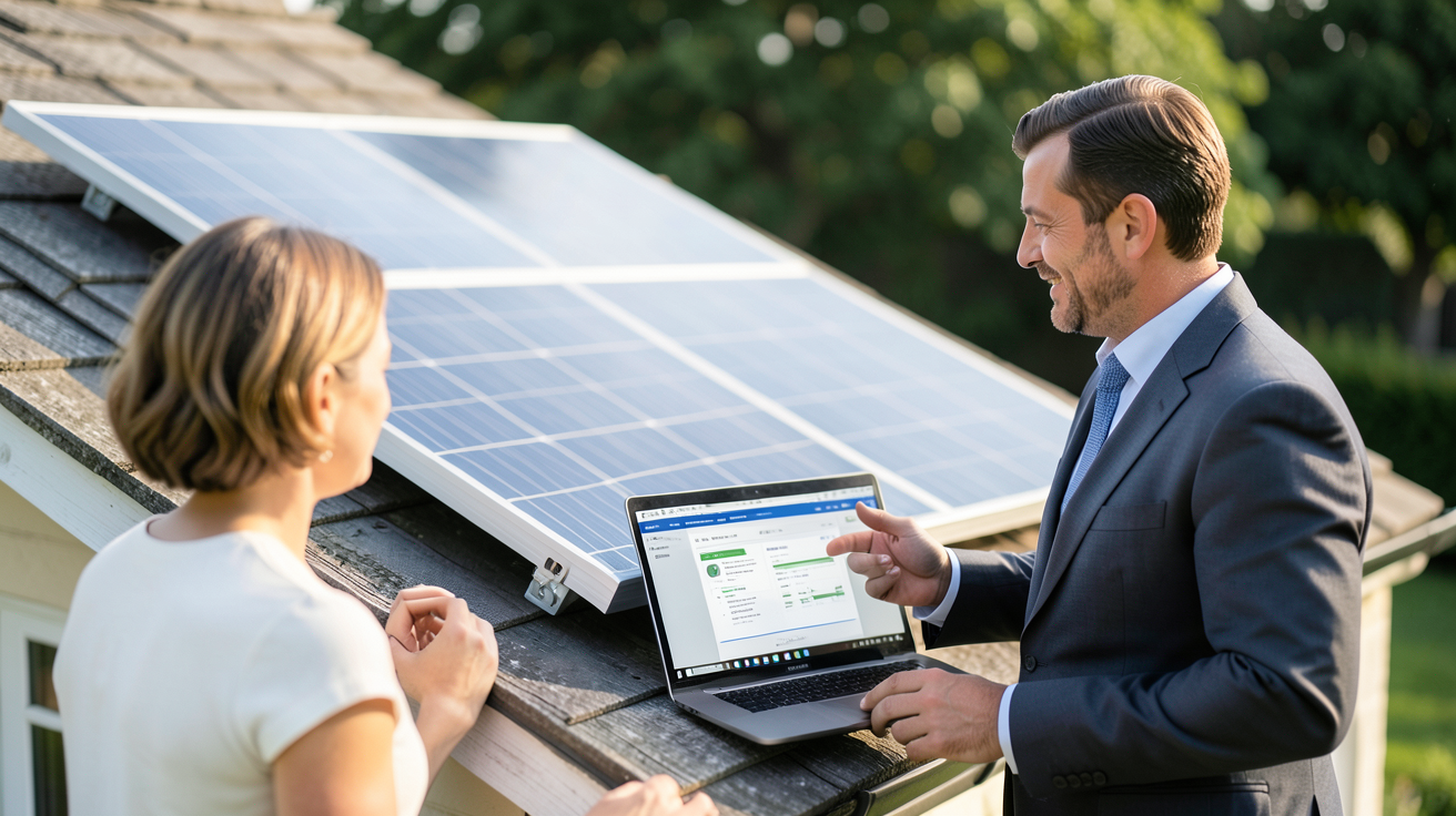 chauffage solaire maison prix aides financières 2026 : professionnel et couple analysant les aides disponibles pour l'installation d'un panneau solaire thermique