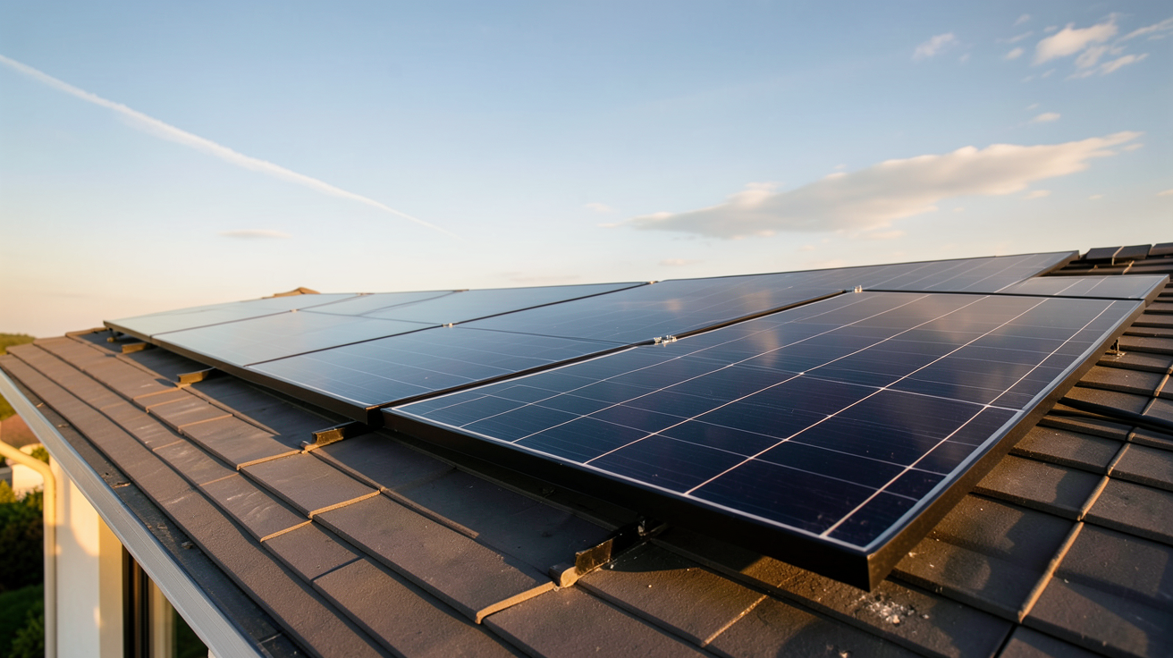 chauffage solaire maison prix : système de chauffage solaire thermique installé sur le toit d'une maison individuelle