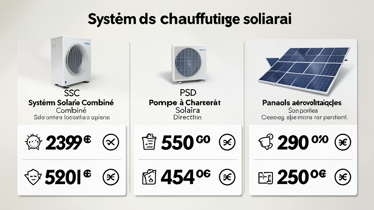 chauffage solaire maison prix tableau comparatif SSC vs PSD vs panneaux aérovoltaïques
