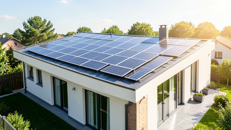 chauffage solaire pour maison avec des panneaux thermiques sur une toiture moderne