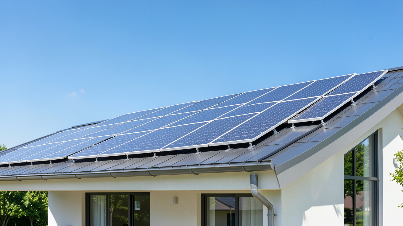 chauffage thermique solaire avec des capteurs thermiques installés sur un toit de maison