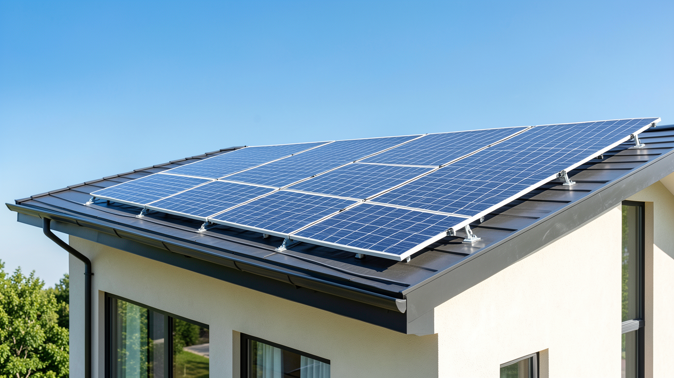 chauffage thermique solaire installé sur le toit d'une résidence contemporaine