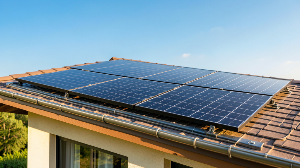 chauffage thermique solaire installé sur le toit d'une maison écologique