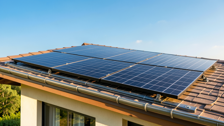 chauffage thermique solaire installé sur le toit d'une maison écologique