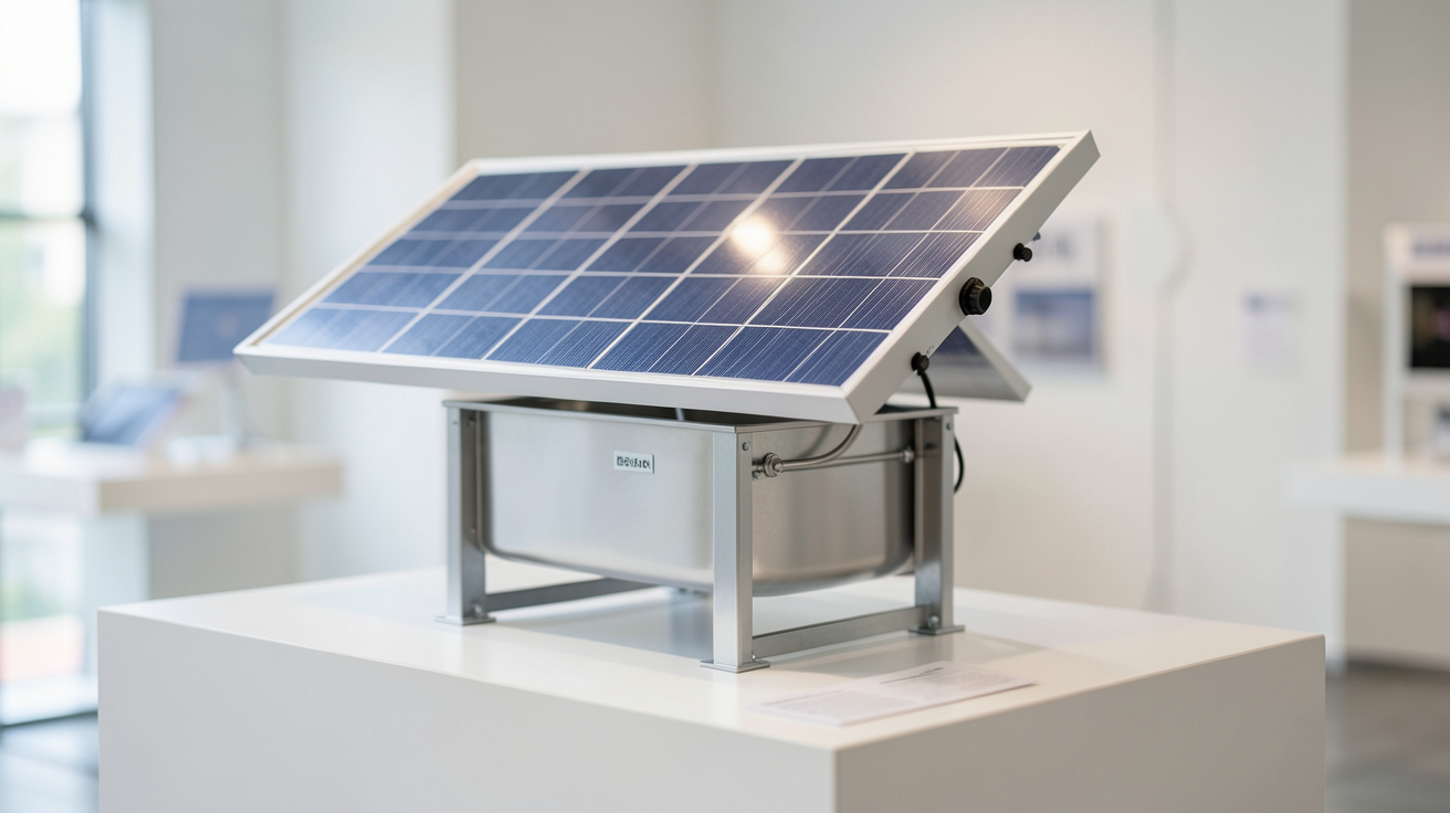 chauffe air solaire à vendre présenté en vitrine ou sur un stand d'exposition