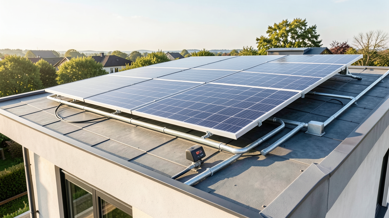 chauffe air solaire installé sur le toit d'une maison moderne avec capteurs thermiques et tuyaux de circulation