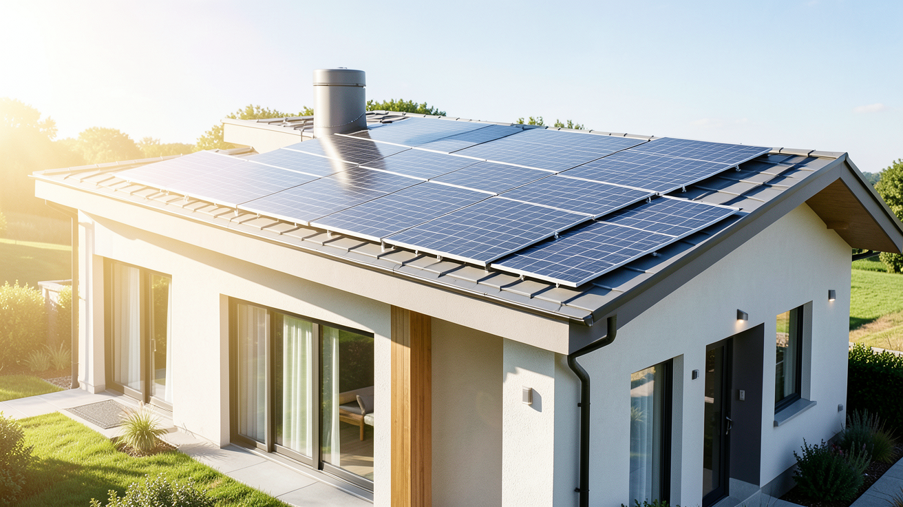 chauffe eau panneau solaire installé sur le toit d'une maison résidentielle moderne