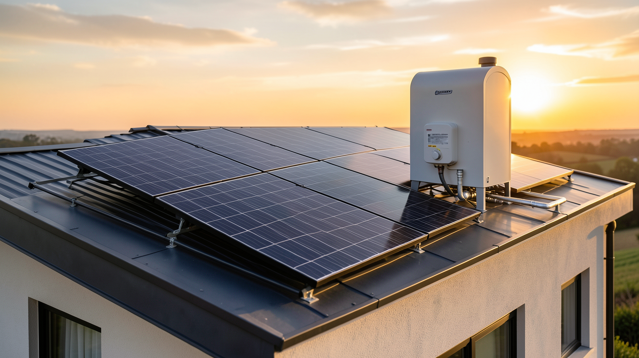 chauffe eau panneau solaire prix comparatif 2026 installé sur le toit d'une maison moderne