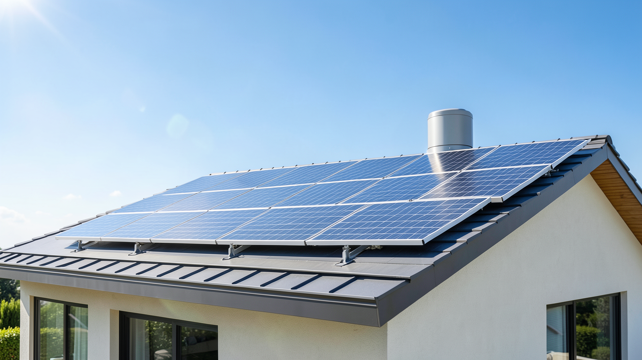 chauffe eau panneau solaire installé sur le toit d'une maison résidentielle