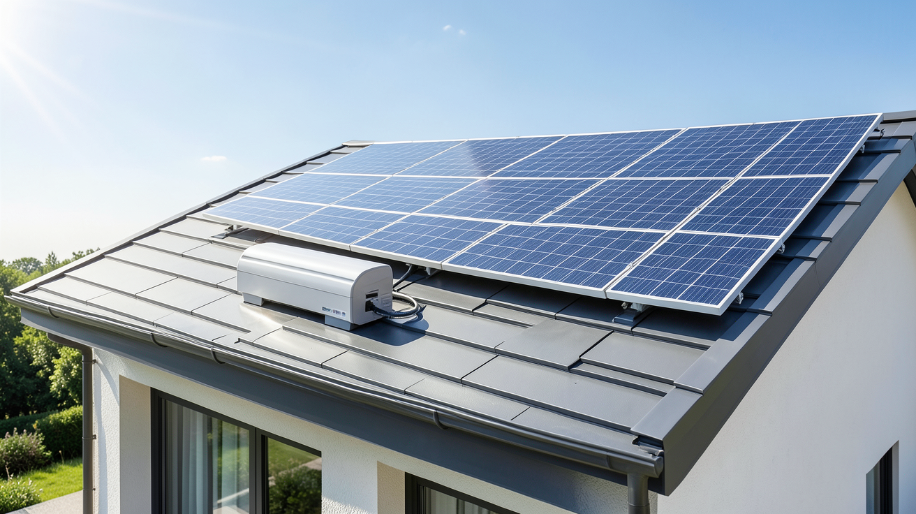 chauffe eau photovoltaïque installé sur le toit d'une maison moderne avec des panneaux solaires