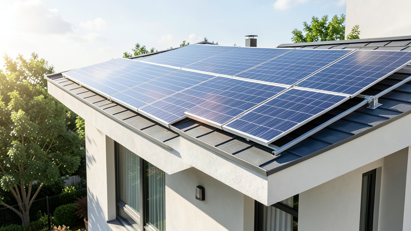chauffe eau photovoltaïque installé sur le toit d'une maison moderne