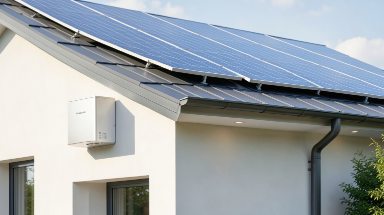 chauffe eau photovoltaique prix montrant un chauffe-eau installé devant une maison avec panneaux solaires sur le toit