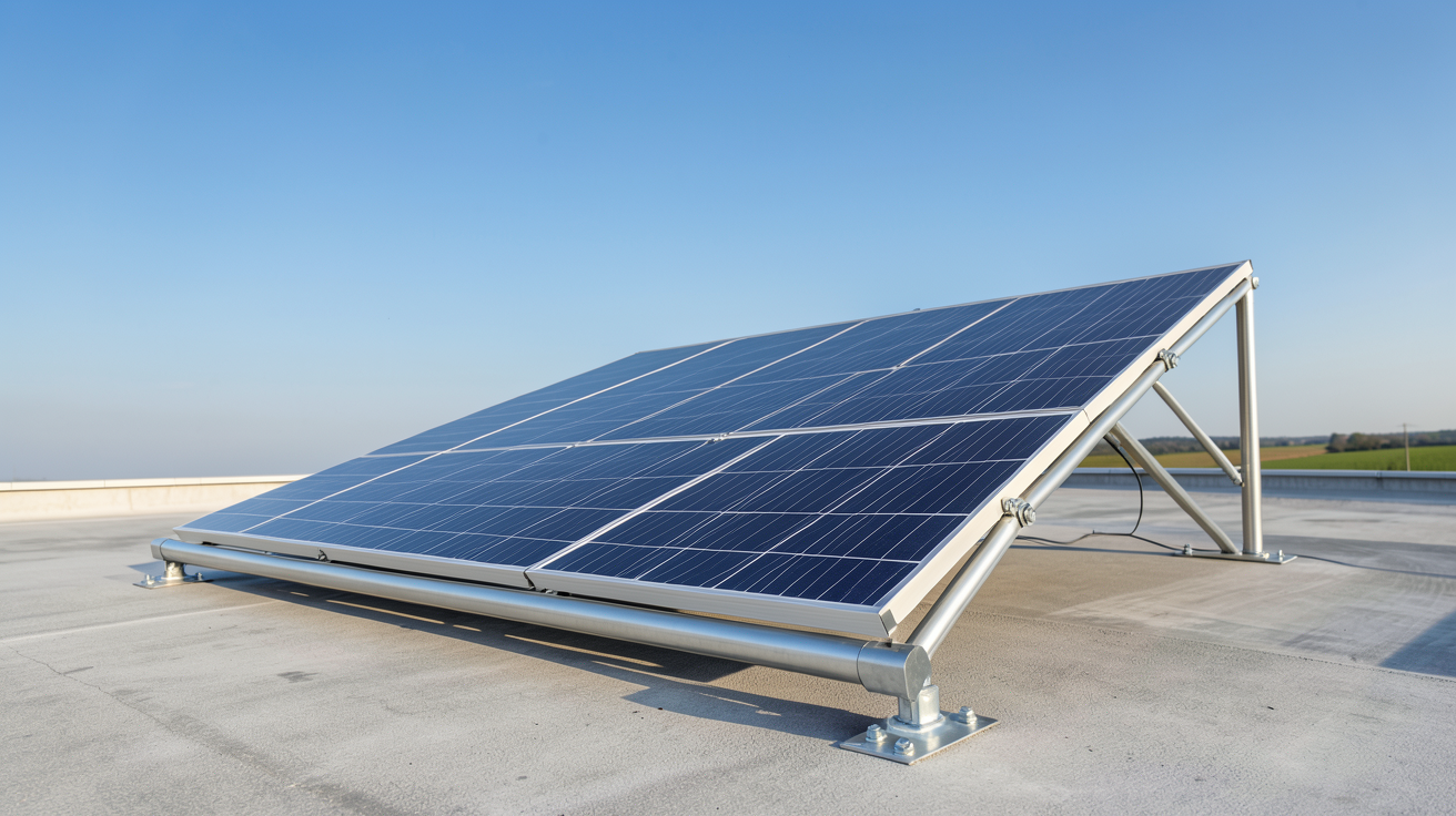 chauffe eau piscine solaire panneau thermique installé sur un toit plat avec ciel bleu