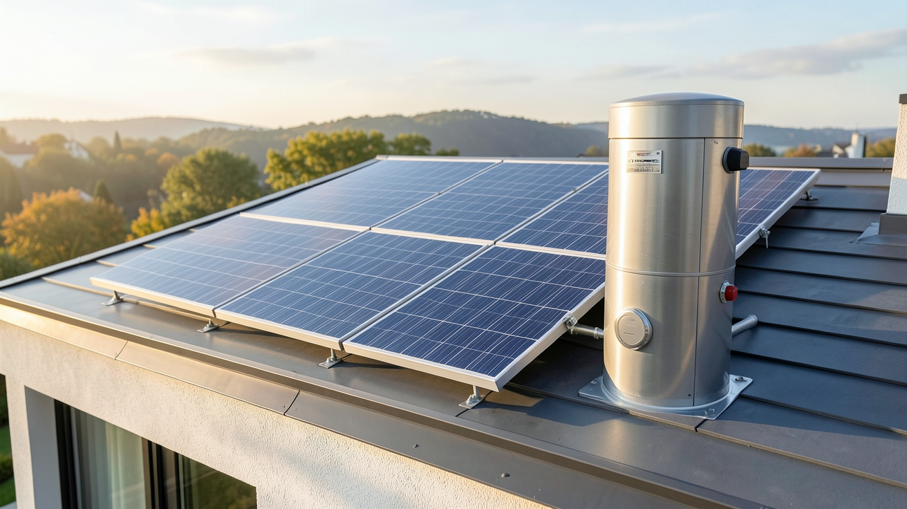 chauffe-eau solaire 100 litres installé sur le toit d'une maison moderne