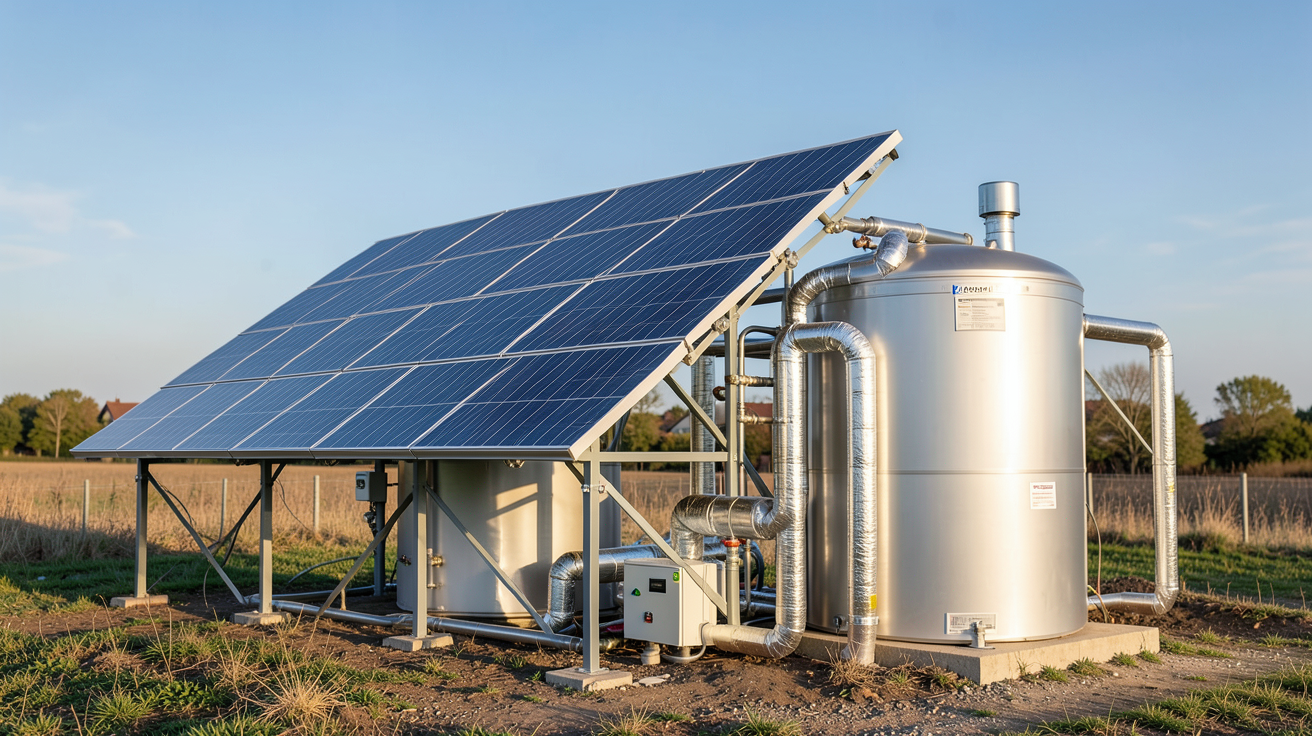 chauffe-eau solaire collectif montrant les composants clés et le matériel technique