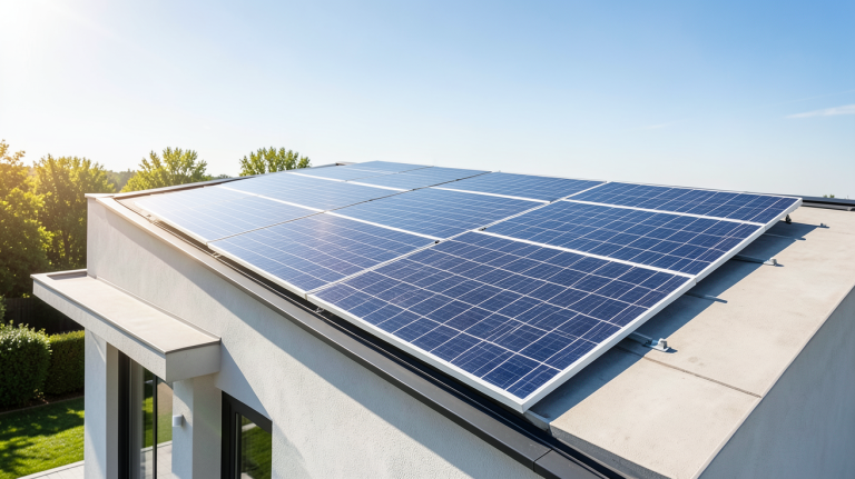 chauffe eau solaire maison installé sur le toit d'une habitation moderne