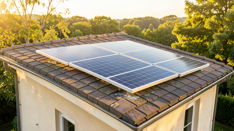 chauffe eau solaires installé sur le toit d'une maison ensoleillée