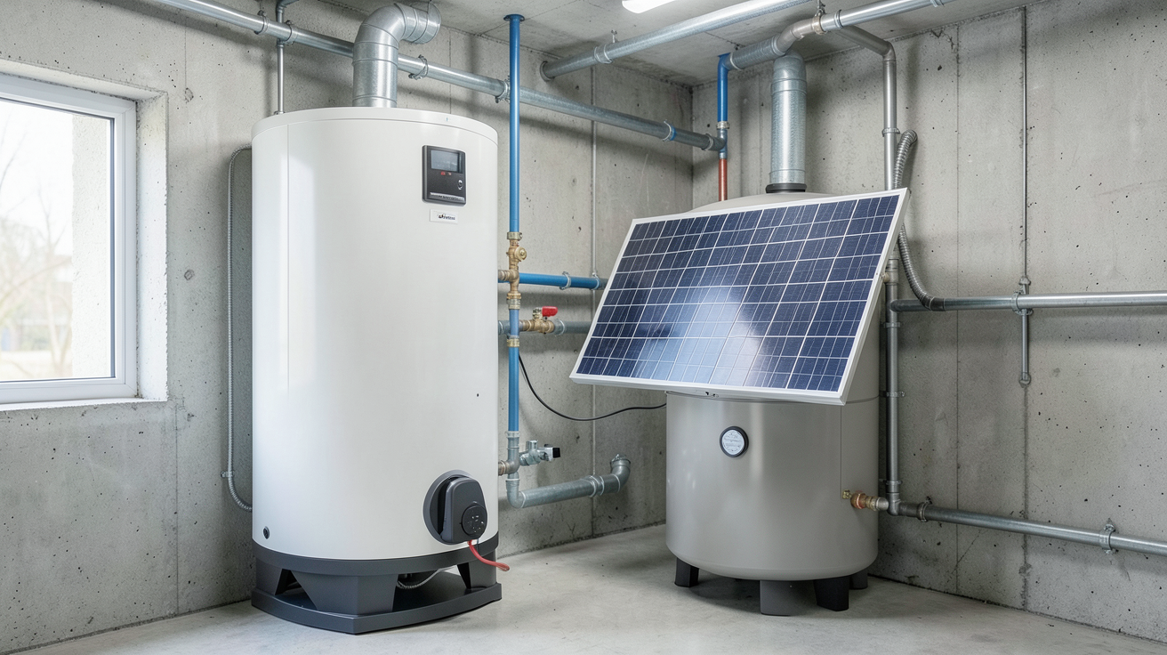 chauffe eau thermodynamique avec panneau solaire montrant le fonctionnement technique du système de production d'eau chaude