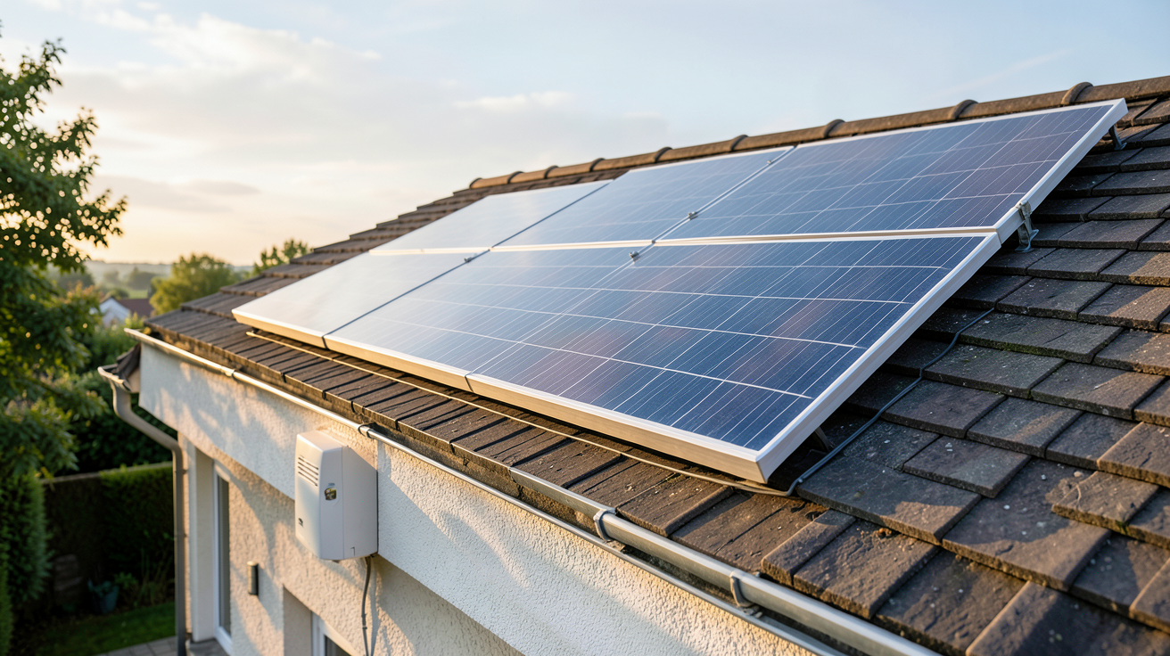 chauffe-eau thermodynamique avec panneau solaire installé sur un toit de maison individuelle