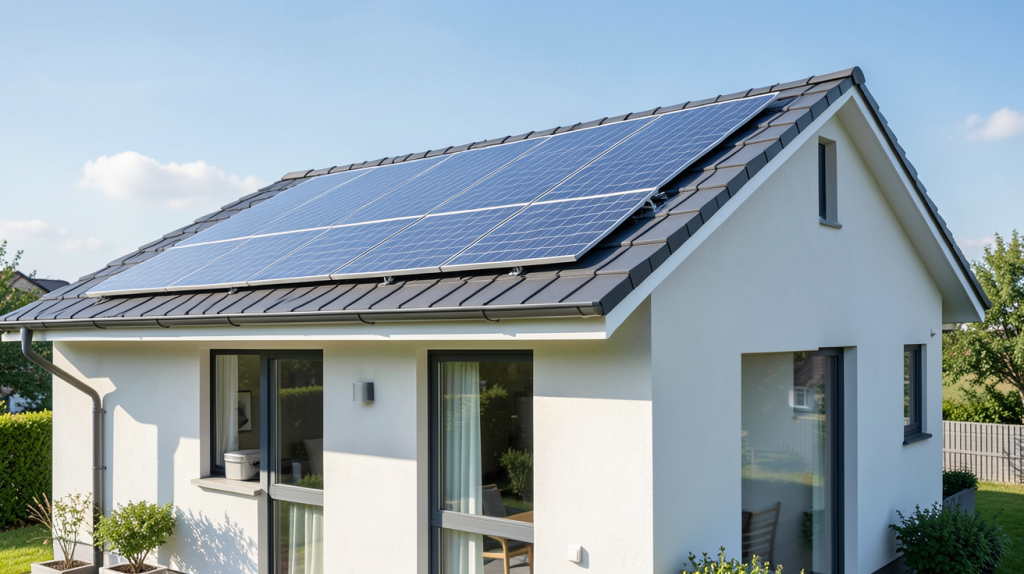 chauffe eau thermodynamique avec panneau solaire installé sur le toit d'une maison moderne