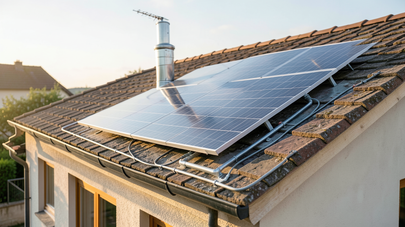chauffe eau thermodynamique solaire à capteur atmosphérique installé sur le toit d'une maison individuelle