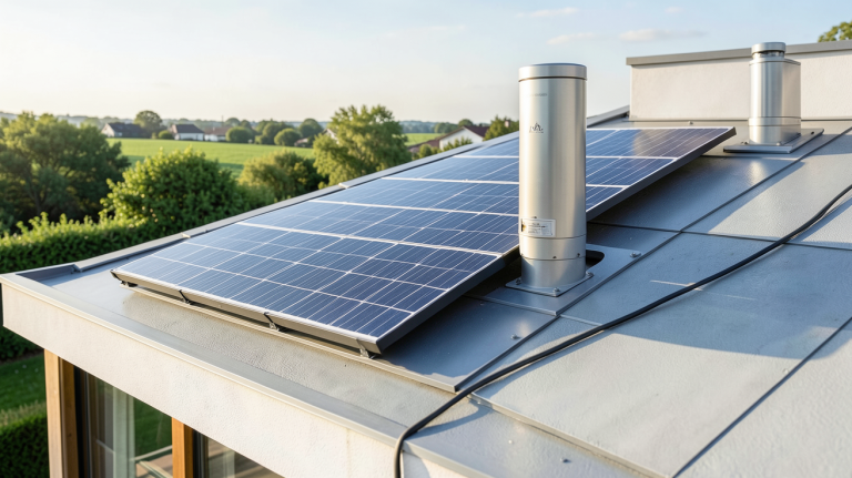 chauffe eau thermodynamique solaire à capteur atmosphérique installé sur le toit d'une maison moderne