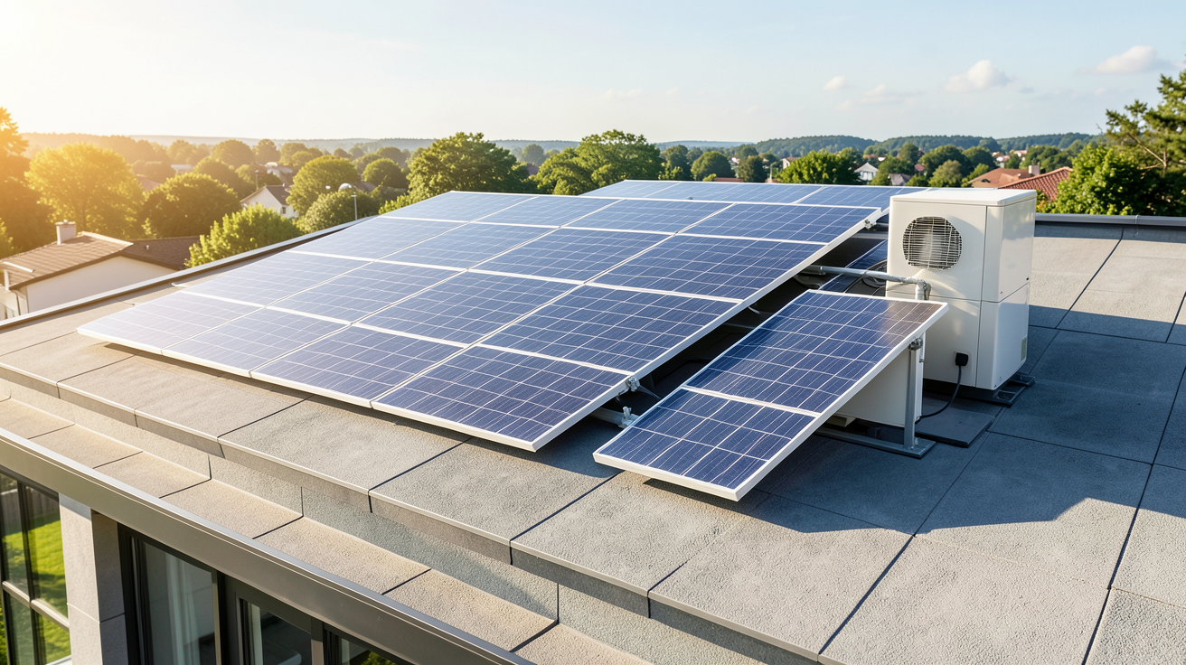 chauffe eau thermodynamique solaire installé sur une résidence moderne avec panneaux photovoltaïques