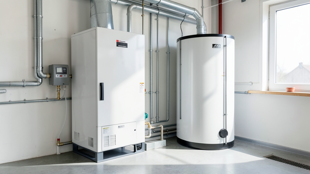 chauffe eau thermodynamique solaire installé dans un local technique résidentiel moderne