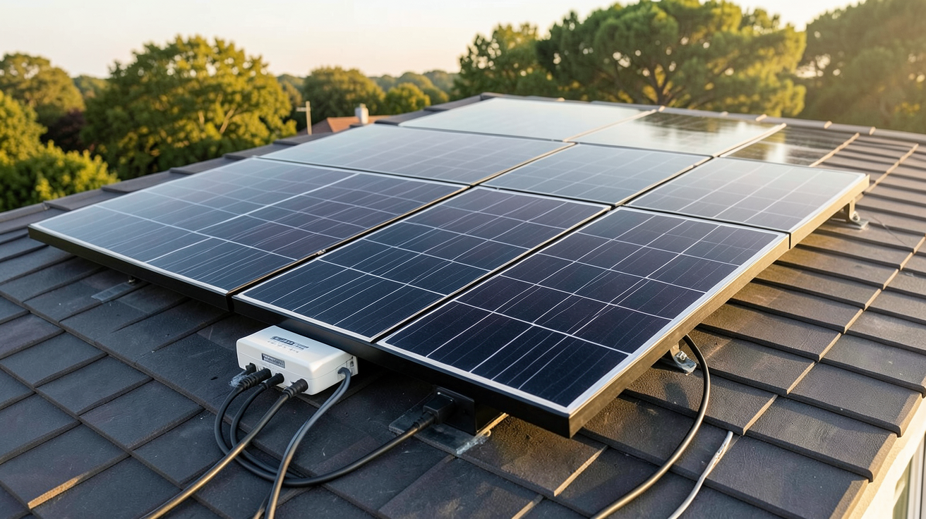 chocdiscount solaire : kit solaire autoconsommation et plug and play installé sur un toit de maison