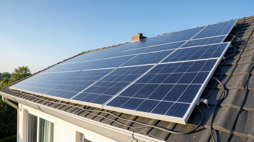 chocdiscount solaire panneaux photovoltaïques installés sur le toit d'une maison