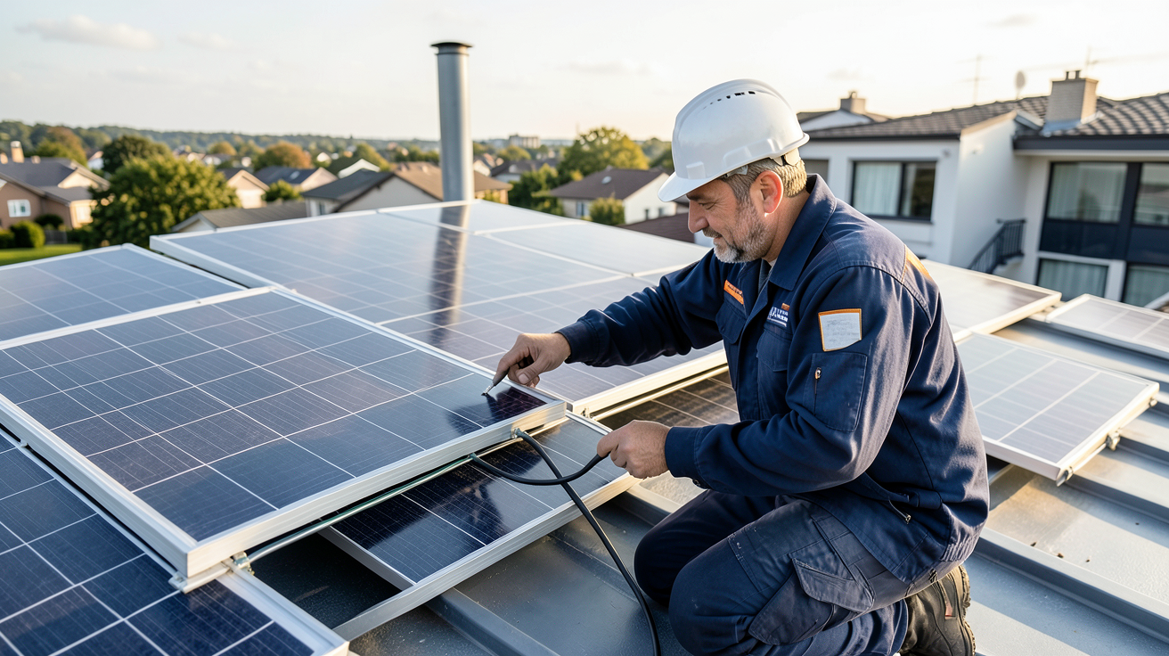consuel panneau solaire étapes pour obtenir l'attestation avec technicien vérifiant les installations