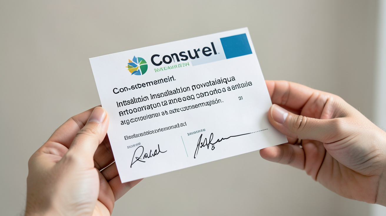 consuel photovoltaïque autoconsommation attestation obligatoire tenue par une main