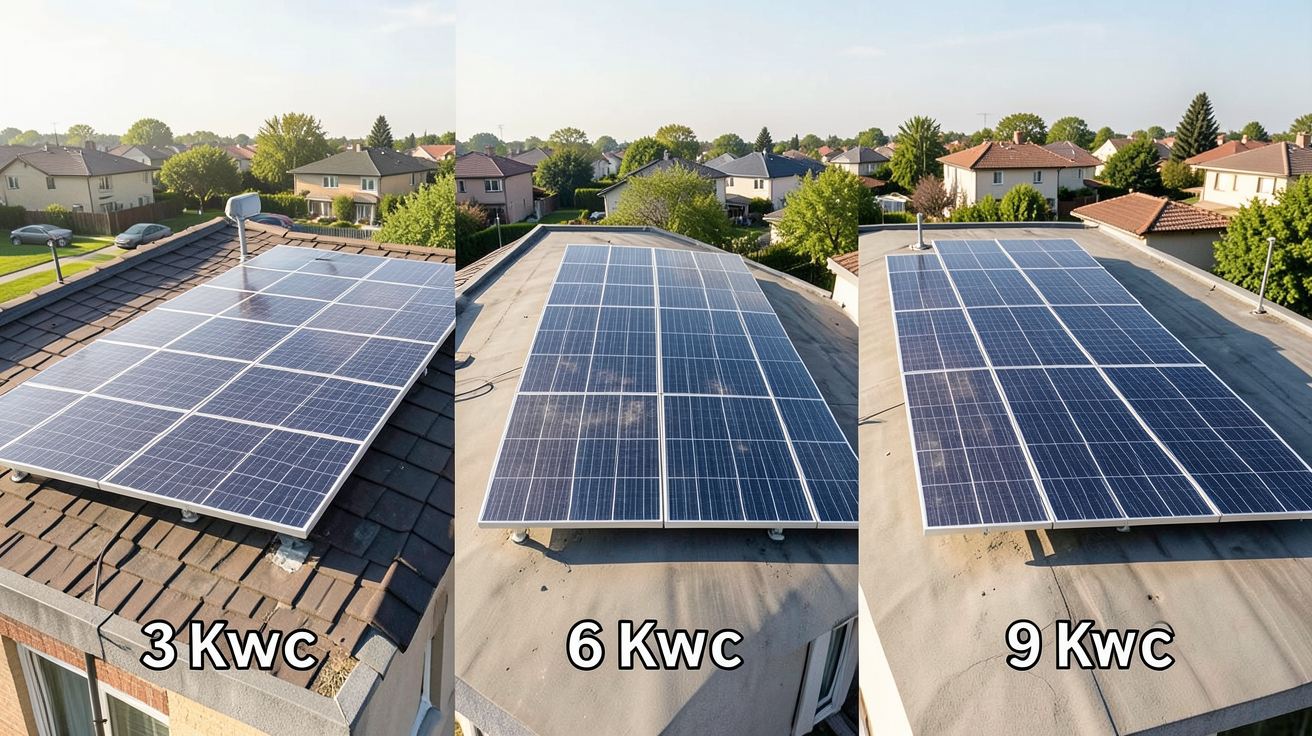 cout d un panneau photovoltaique au m2 montrant trois installations de panneaux solaires de 3, 6 et 9 kWc