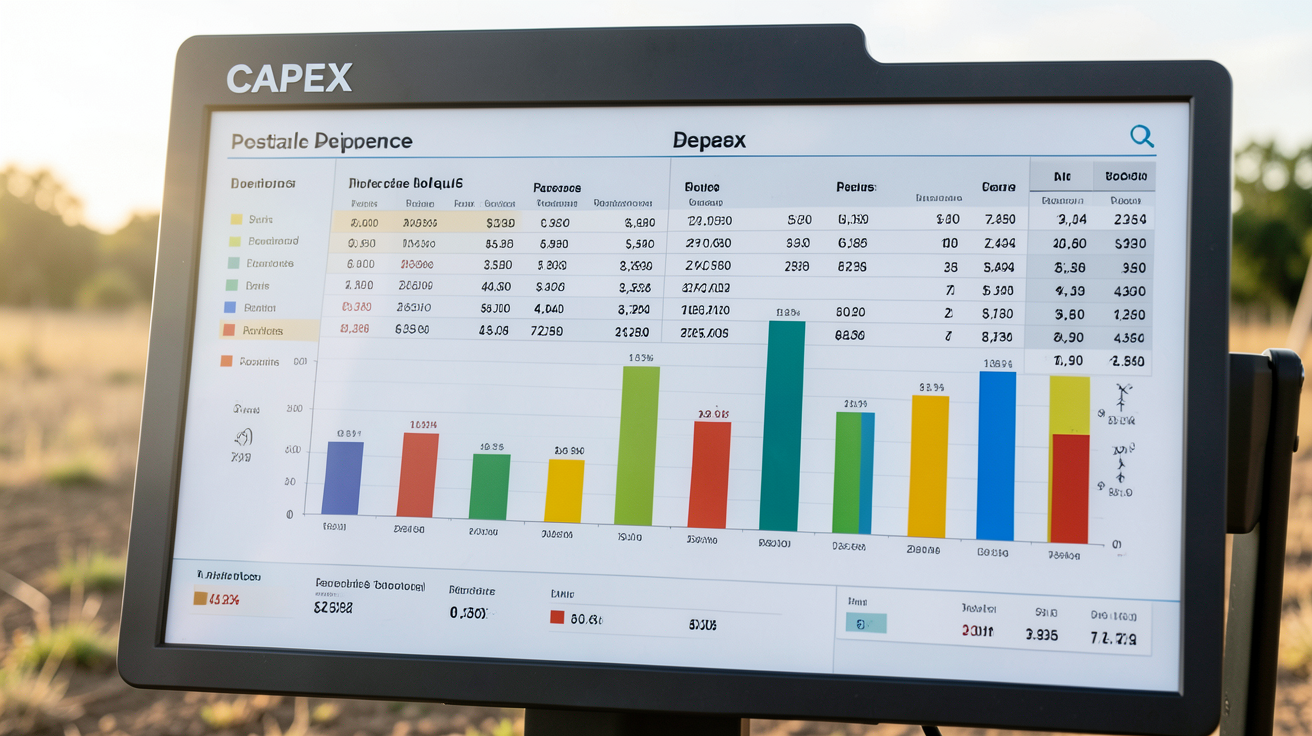 cout d'une centrale photovoltaïque au sol : détail des postes de dépense du CAPEX illustré par un tableau financier