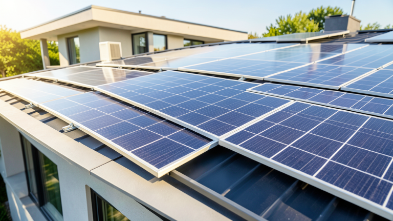 cout d une installation photovoltaique au m2 illustré par des panneaux solaires sur un toit résidentiel