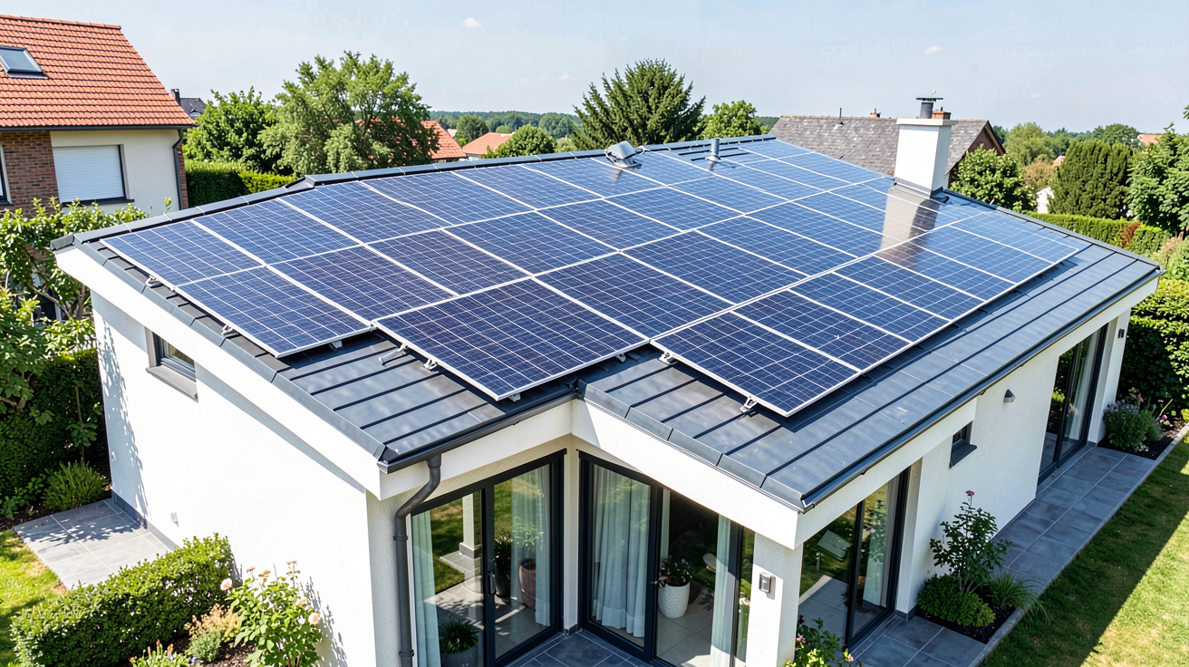 cout d une installation photovoltaique sur le toit d'une maison moderne illustrant l'investissement