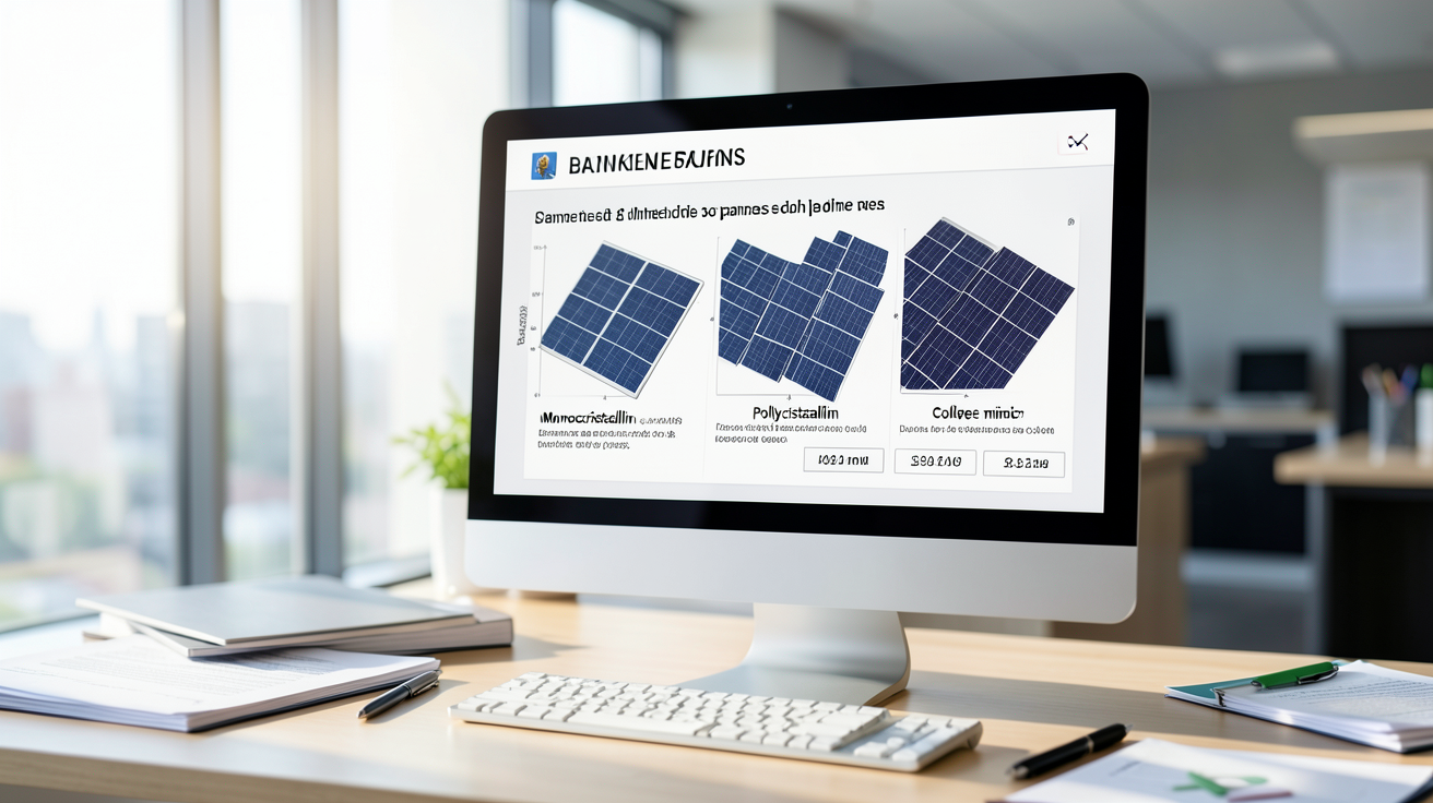 cout de panneaux solaires : comparatif des technologies affiché sur un écran d'ordinateur dans un bureau professionnel