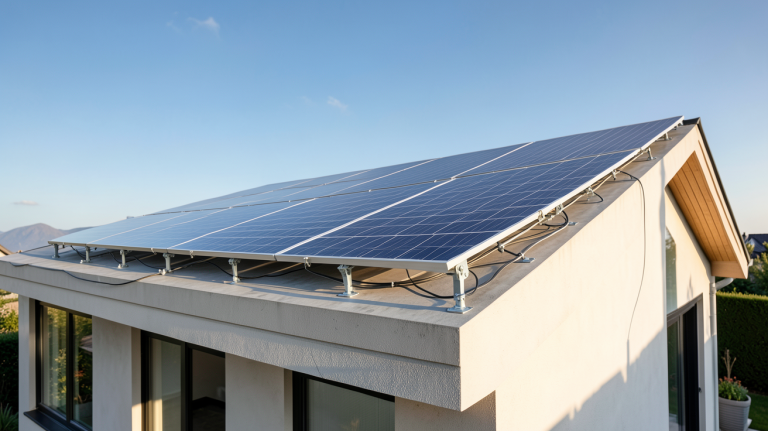 coût de panneaux solaires installés sur le toit d'une maison moderne avec lumière naturelle
