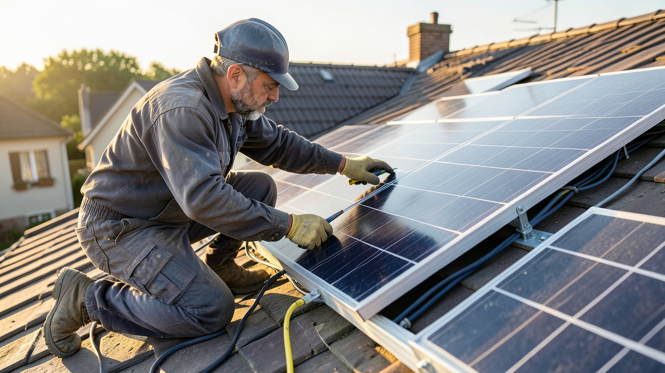 coût démontage panneau photovoltaïque illustré par un technicien en train de démonter un panneau solaire sur un toit