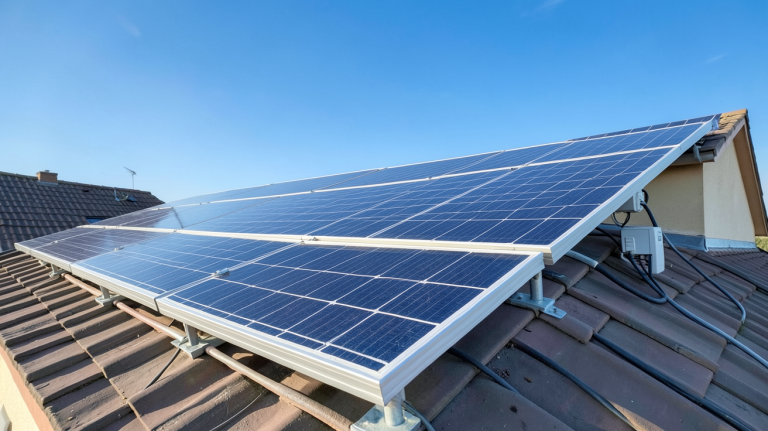 coût d'installation de panneaux solaires en autoconsommation sur le toit d'une maison individuelle avec onduleur et structure de fixation