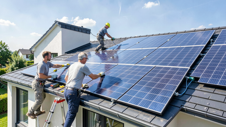 cout installation panneaux solaires sur le toit d'une maison moderne