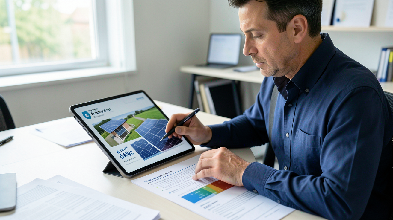 cout installation photovoltaique 6kwc présenté sur un devis détaillé lors d'une consultation professionnelle.