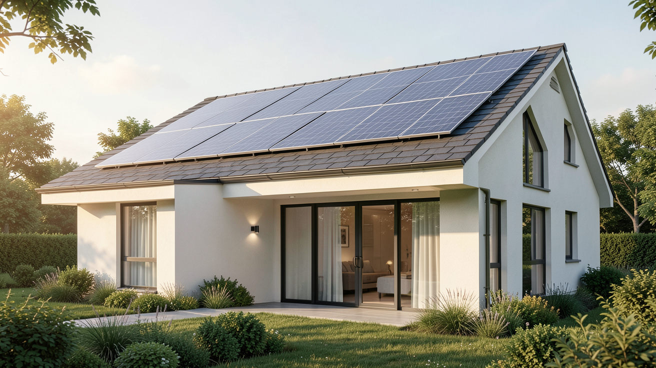 coût installation photovoltaïque 9 kw 2022 montrant une toiture résidentielle avec panneaux solaires
