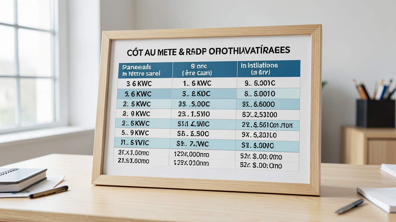 cout m2 panneau photovoltaique comparatif des coûts pour installations de 3 kWc, 6 kWc et 9 kWc