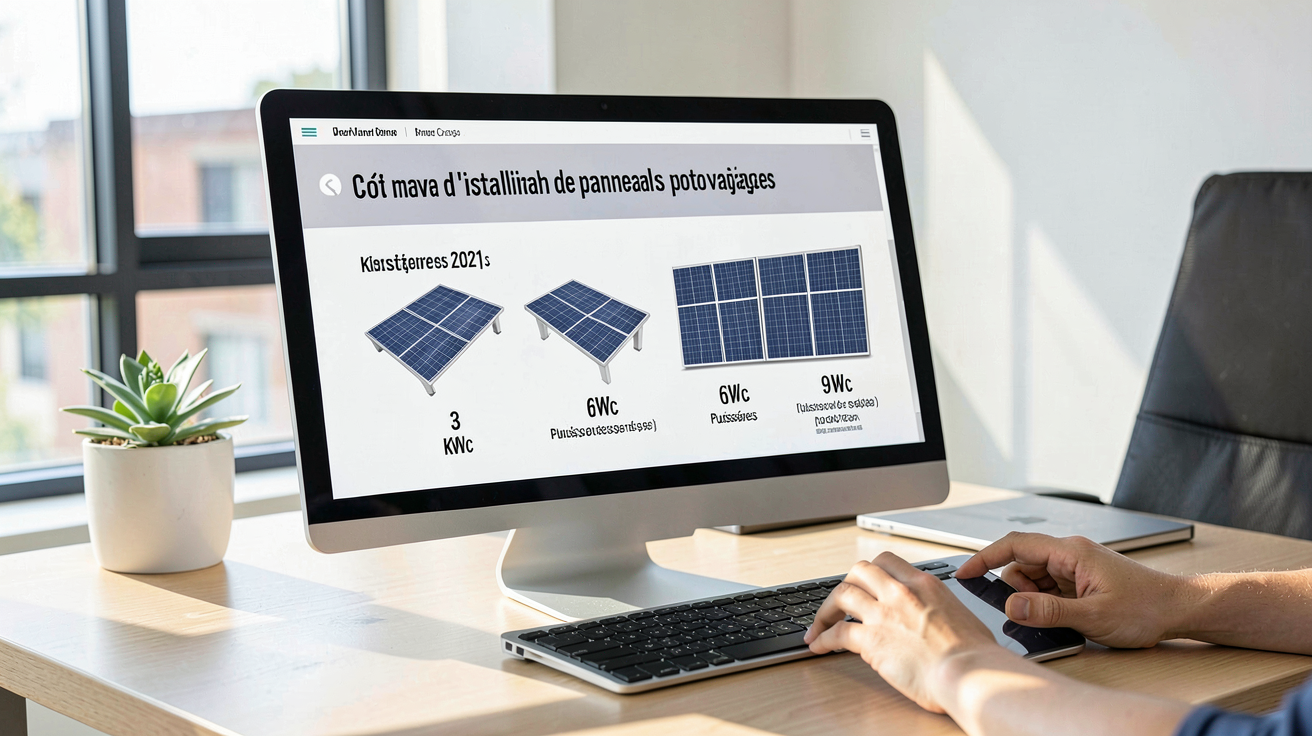coût moyen d'une installation photovoltaïque en 2021 par puissance affiché sur un écran d'ordinateur