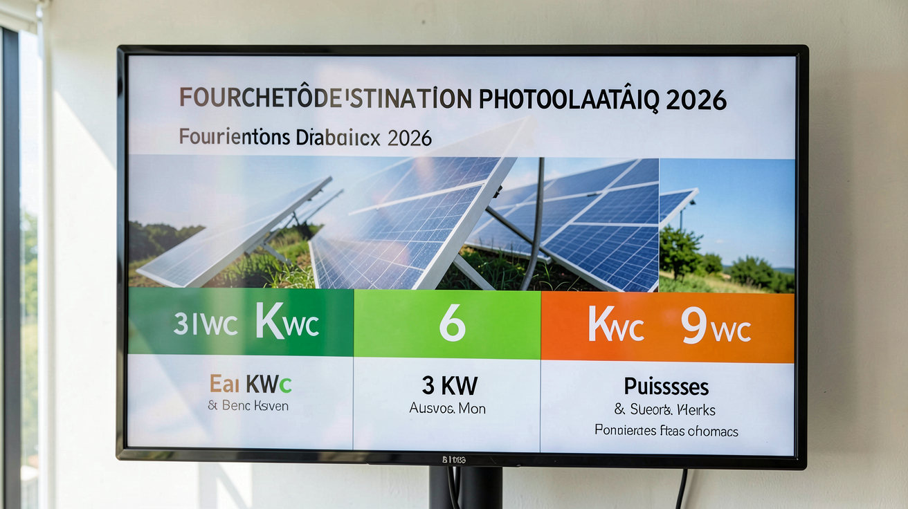 cout moyen d'une installation photovoltaique : tableau comparatif des fourchettes de prix 2026 pour 3 kWc, 6 kWc et 9 kWc